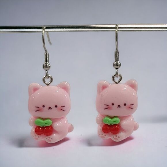 🍒Cherry Cat Earrings🍒(2-A006) - Picture 1 of 6